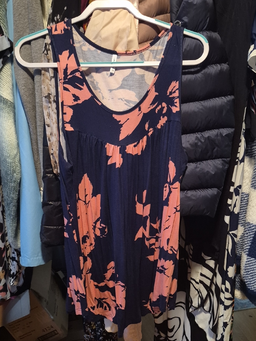 Women's Navy Tank Top with Coral Floral Print